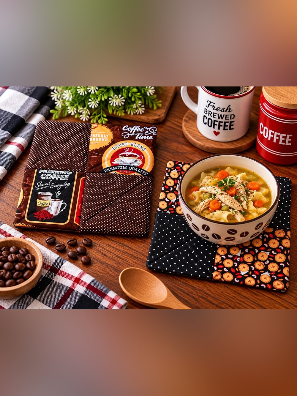 ☕ Handmade Quilted Hot Pad - Coffee and Pie Themed
